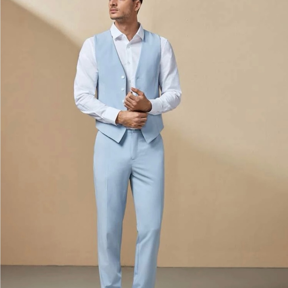 Men Solid Blazer Vest & Suit Pants Without Shirt